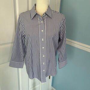 Talbots blouse shirt top woman size 8 striped wrinkle free button down